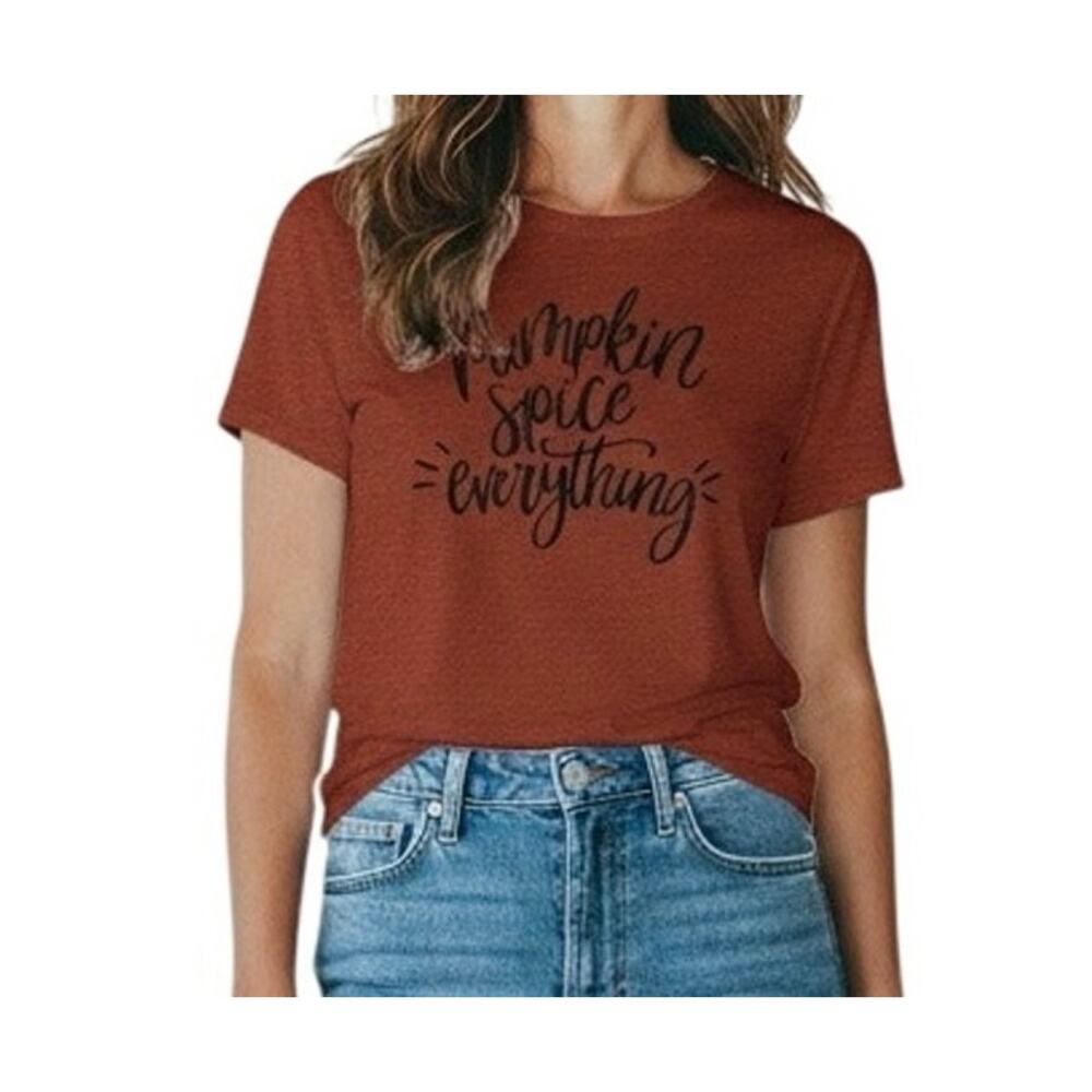 Pumpkin Spice Everything Graphic T Shirt Rust Fall Autumn Tee Medium